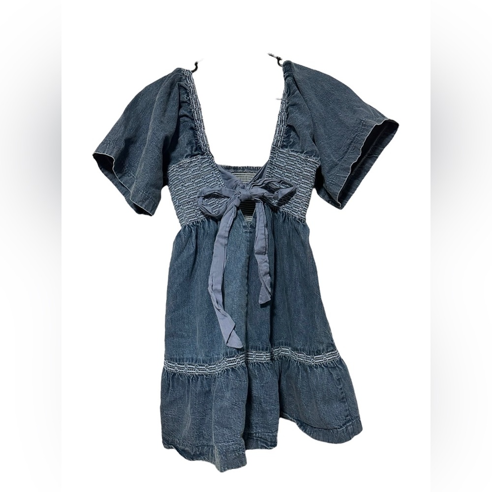 Free People Indigo Blue Smocked Mini Dress